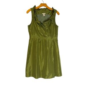 J Crew Blakely Green Silk Taffeta Ruffled Wrap Dress Party Cocktail Size‎ 10